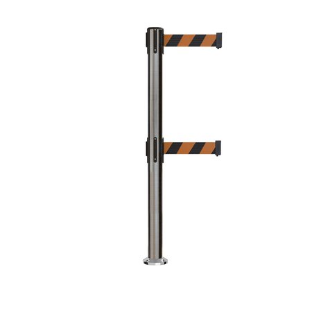 MONTOUR LINE Stanchion Dual Belt Barrier Fixed Base Sat.Steel Post 11ft.Blk/Or Belt MX630DF-SS-BOD-110